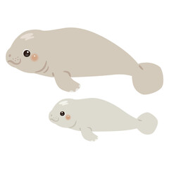 マナティの親子イラスト