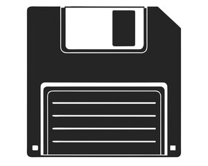 Classic floppy disk silhouette design representing data storage or saving icon