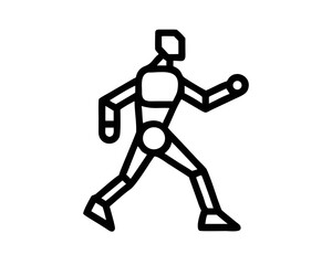 Minimalist black silhouette design of a bipedal robot in walking action