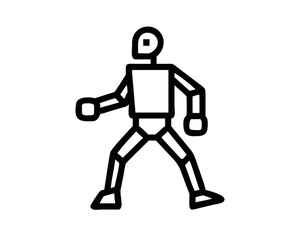 Minimalist black silhouette of a walking robotic bipedal creature design