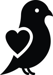 Bird holding a heart symbolizing love and romance