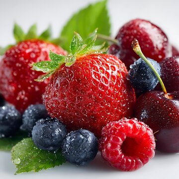 Fresh Mixed Berries with Water Droplets