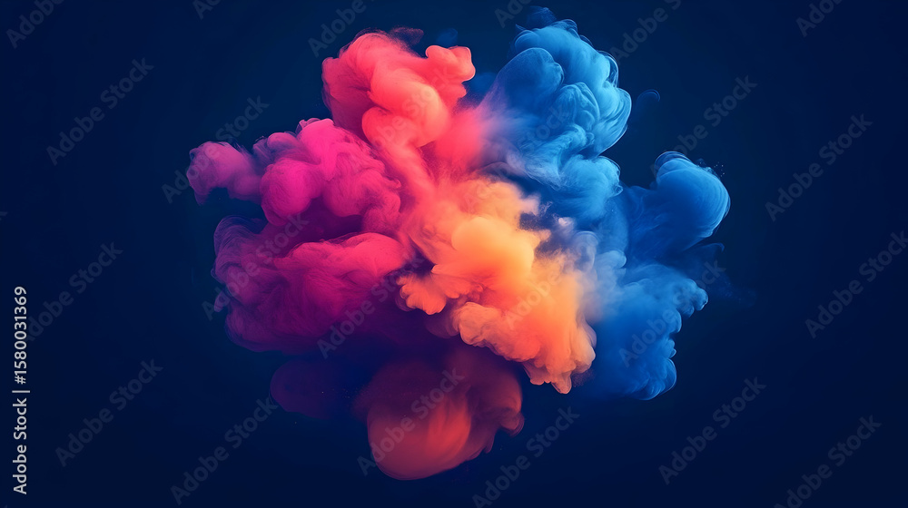 Fototapete Abstract circle liquid motion flow explosion. Curved wave colorful pattern with paint drops on black background