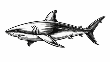 Vintage Shark Drawing – Hand Sketched Ocean Predator Artwork