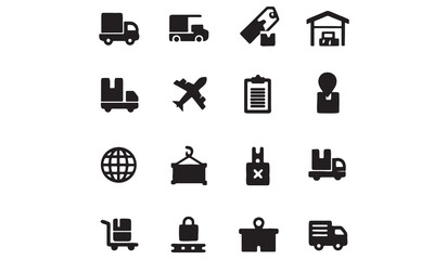commercial vehicles line icon set vector