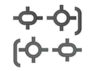 Straight and winding road road. Seamless asphalt roads template. Highway or roadway background. Vector illustration.