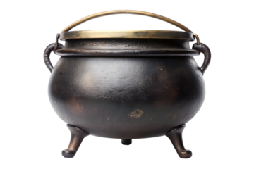 Antique Black Cauldron with Brass Accents on Three Legs