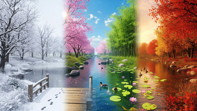  Paysage japonais des quatre saisons