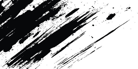 Black and white paintbrush strokes white transparent background. scratches for wallpaper, paint splatter template, dirt banner, watercolor design.