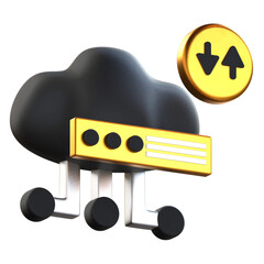 3D Cloud Storage Icon for Data and File Backup Black and Gold Design