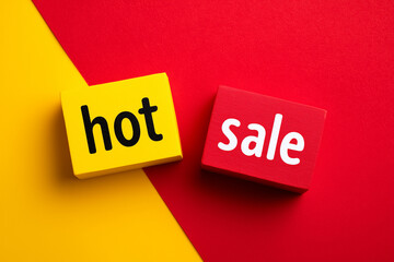 Bold Hot Sale Promotion Design. Yellow and red blocks with 'hot sale' text, ideal for promotions and marketing campaigns.