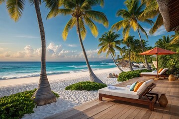 Fototapeta premium Stunning Tropical Beach and Ocean View for a Perfect Vacation Getaway