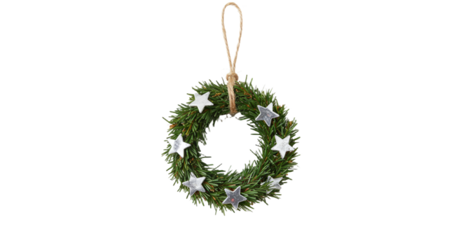 Festive Christmas Wreath with Silver Stars.