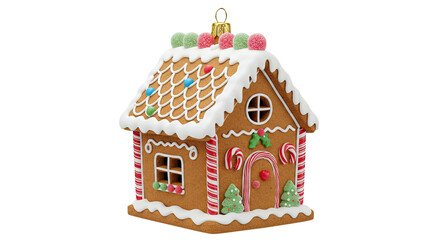 Festive Gingerbread House Ornament Decorated with Candies.