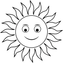 Smiling Sun Cartoon Coloring Page Vector  on Transparent Background