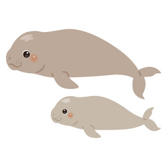 ジュゴンの親子イラスト