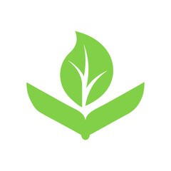 Organic leaf forming book cover design for eco friendly education and knowledge