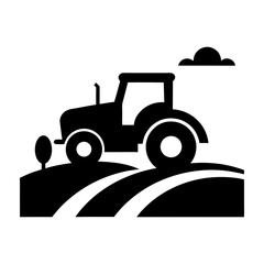 Minimalist tractor silhouette in farmland setting for agriculture themed design