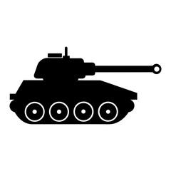 Fototapeta premium Silhouette of tank with raised cannon representing military power and defense