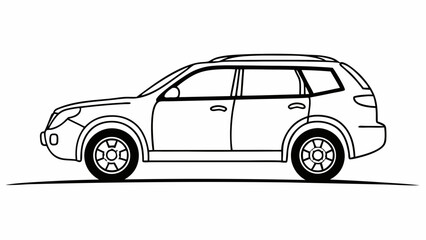 SUV Side View Line Drawing – Modern Car Outline Vector Illustration