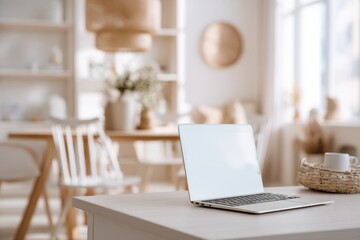 Laptop on a table in a bright, airy home