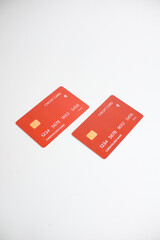 credit card, modern payment tool, transaction tool, two red credit cards isolated on a white background.