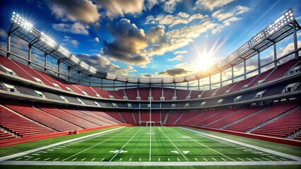 Fototapeta premium American football stadium with green field and bright sky