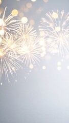 Festive fireworks display on a light gray background