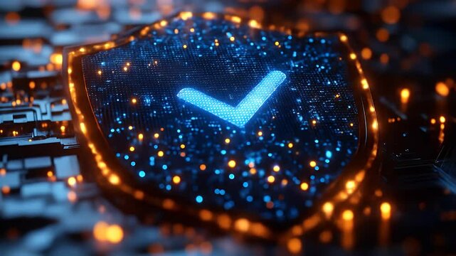 Digital shield with a checkmark, cyber protection - Powered by Adobe