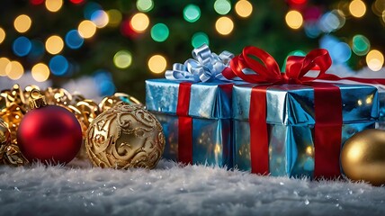 Beautifully Wrapped Presents Under a Vibrant Christmas Tree in UHD