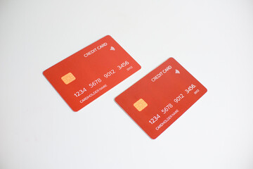 credit card, modern payment tool, transaction tool, two red credit cards isolated on a white background.