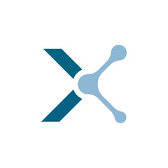A logo forming a stylized letter 'X', composed of a solid teal chevron on the left and a light blue abstract molecular structure on the right