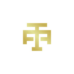 A geometric logo in a gold gradient, featuring the initials 'FT' arranged symmetrically to form a bold, abstract shape