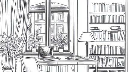 Fototapeta premium Detailed sketch of a room with a view.
