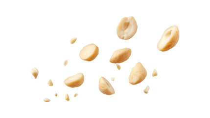 Scattered Shelled Macadamia Nuts Isolated on a Transparent Background for Culinary Use