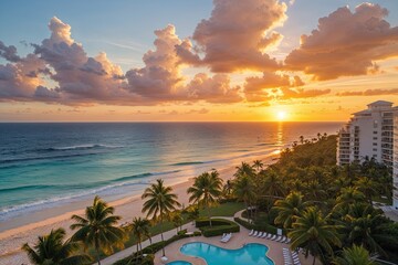 Breathtaking Sunset Scenery Over Punta Cana Tropical Beaches