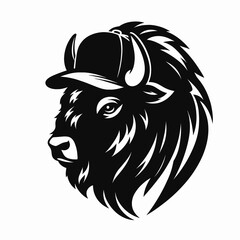 Bison with baseball helmet. Football Sports Ball Game silhouette Clipart Line Art Vector Illustration. Bull hard hat safety gear for head sporting headwear creature.