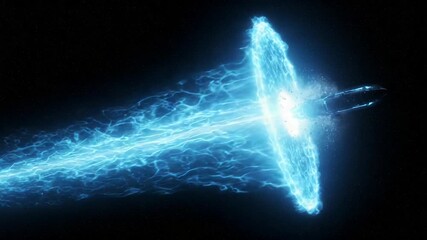 Futuristic blue energy beam shooting through dark space