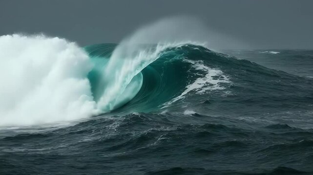 Powerful ocean wave cresting