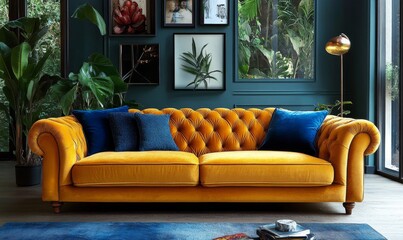 Interior of a living room with a sofa, contributing to a minimalist and modern design, Generative AI