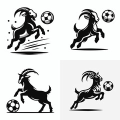 Goat play soccer. Football Sports Ball Game silhouette Clipart Line Art Vector Illustration. Caprine enjoy footie animal having amusement kicking one sphere outdoors.