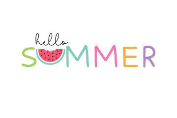 Hello Summer Watermelon Typography Illustration design