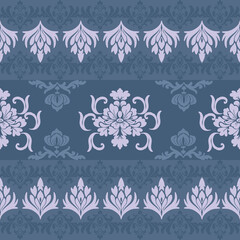 Seamless classic damask pattern in blue tone - vector illustration for luxury textile design.	