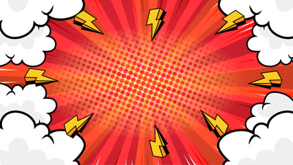 Comic book explosion with lightning bolts. Graphic element for posters, comics, t-shirts, and superhero themed designs. Action packed and dynamic.
