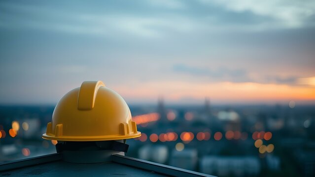 Construction Helmet with sunset view