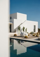 Naklejka premium Modern Minimalist Villa with Pool and Desert Garden