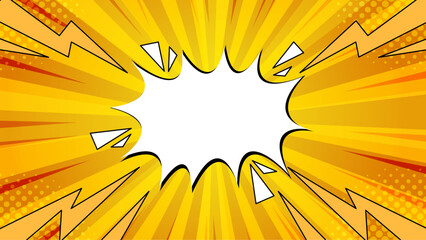 Yellow comic book explosion with a blank speech bubble perfect for adding text in a fun and dynamic design. Creative graphic.
