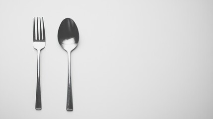Two utensils, fork and spoon, on a white surface