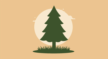 Simple Silhouette of a Pine Tree in Grass