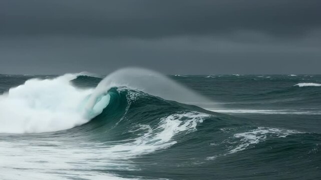 Powerful ocean wave under dramatic sky